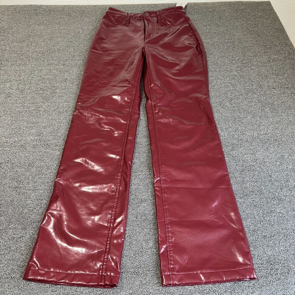 Social Tourist Ultra High Rise Straight Pant Womens 0R Burgundy Faux Leather NWT